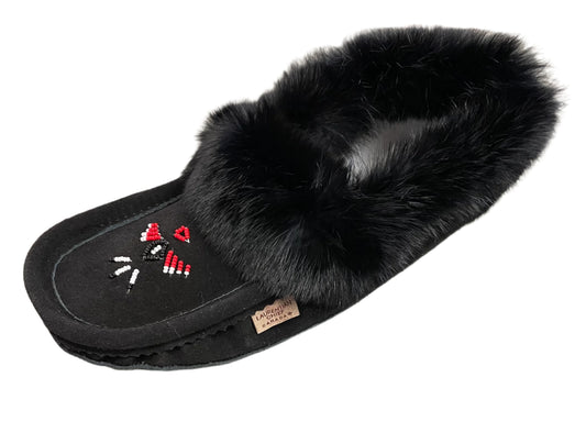 Moccasins - 6538M - Black with Beading