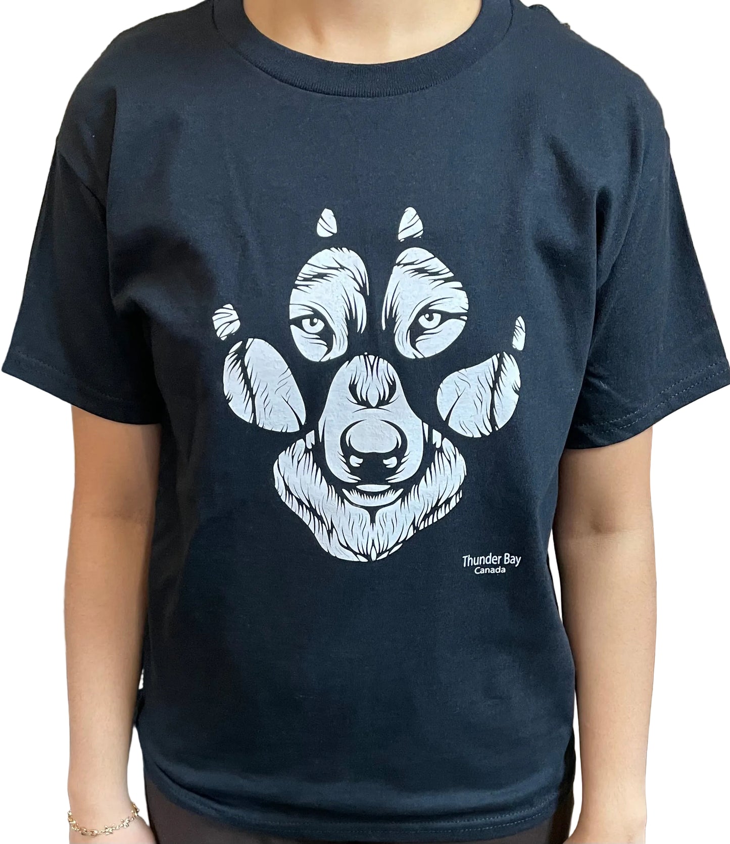 Youth Souvenir Clothing - T-Shirt - Wolf Paw - Thunder Bay, Canada - Black
