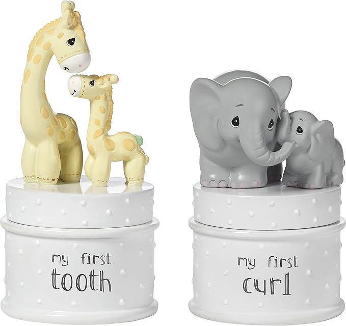 Precious Moments - Giraffe and Elephant - My First Tooth/Curl Covered Boxes