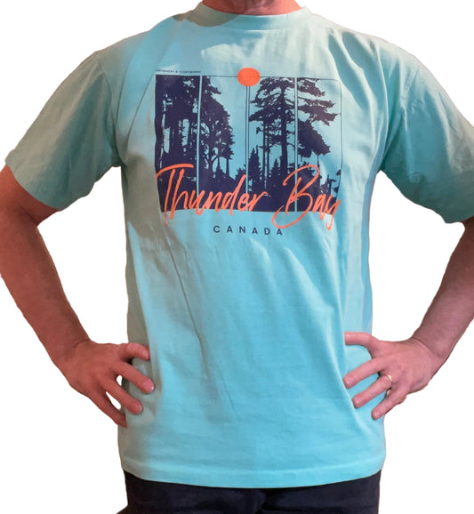 Souvenir Clothing - Four Panel Landscape T-shirt - Thunder Bay, Canada - Turquoise