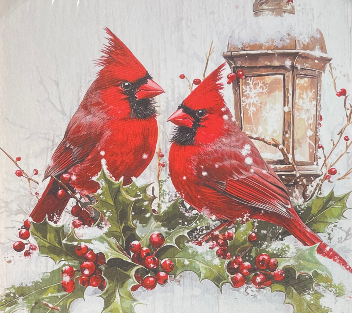 Christmas - LED Cardinal Picture with Holly & Lamp