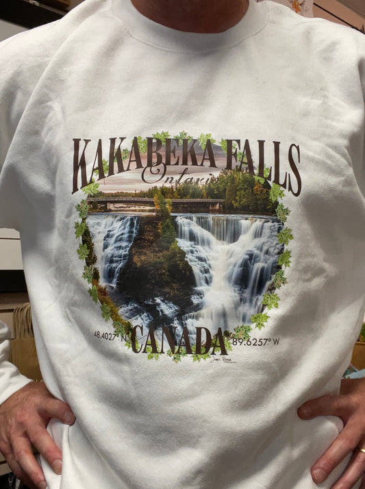 Souvenir Clothing - Kakabeka Falls, Ontario - Crew Neck Sweatshirt - James Brown - White