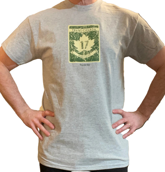 Souvenir Clothing - T-Shirt - Trans Canada HWY #17 - Thunder Bay - Grey
