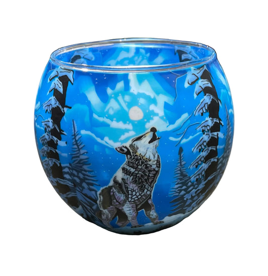 Claymaster - Decorative Handcrafted Glass Globe with LED Light - Howling Wolf