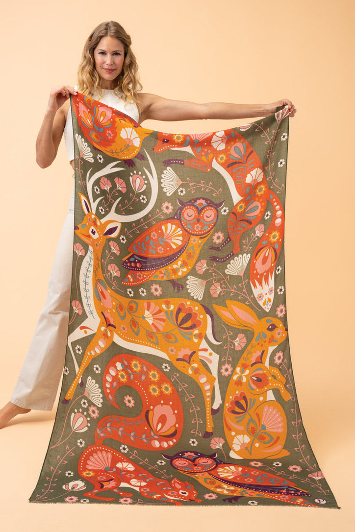 Powder Collection - Printed Folk Art Forest Scarf