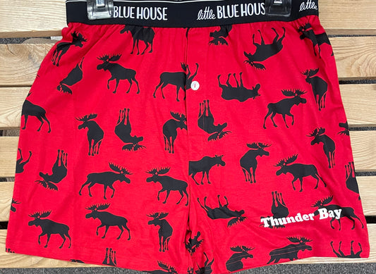 Souvenir Clothing - Men's Boxer Shorts - Moose on Red - Thunder Bay