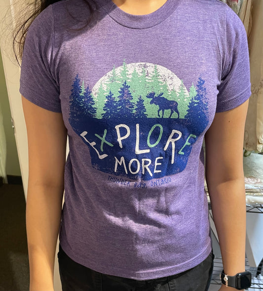 Youth Souvenir Clothing - T-shirt - Explore More - Thunder Bay, Ontario - Heather Purple