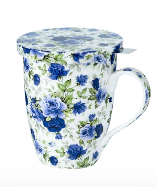 McIntosh China - Dark Blue Roses - Tea Mug with Lid Infuser