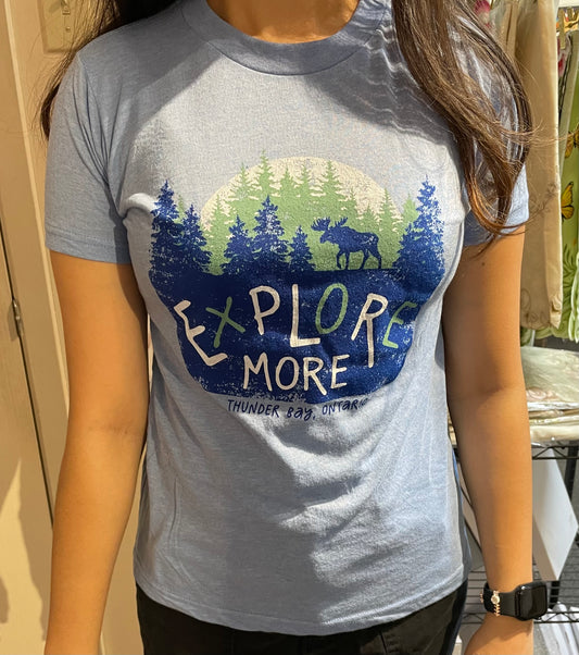 Youth Souvenir Clothing - T-shirt - Explore More - Thunder Bay, Ontario -Heather Blue