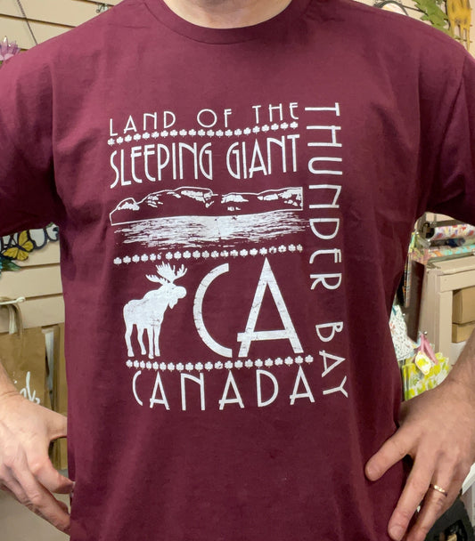 Souvenir T-Shirt - Land of the Sleeping Giant - Thunder Bay, Canada - Maroon