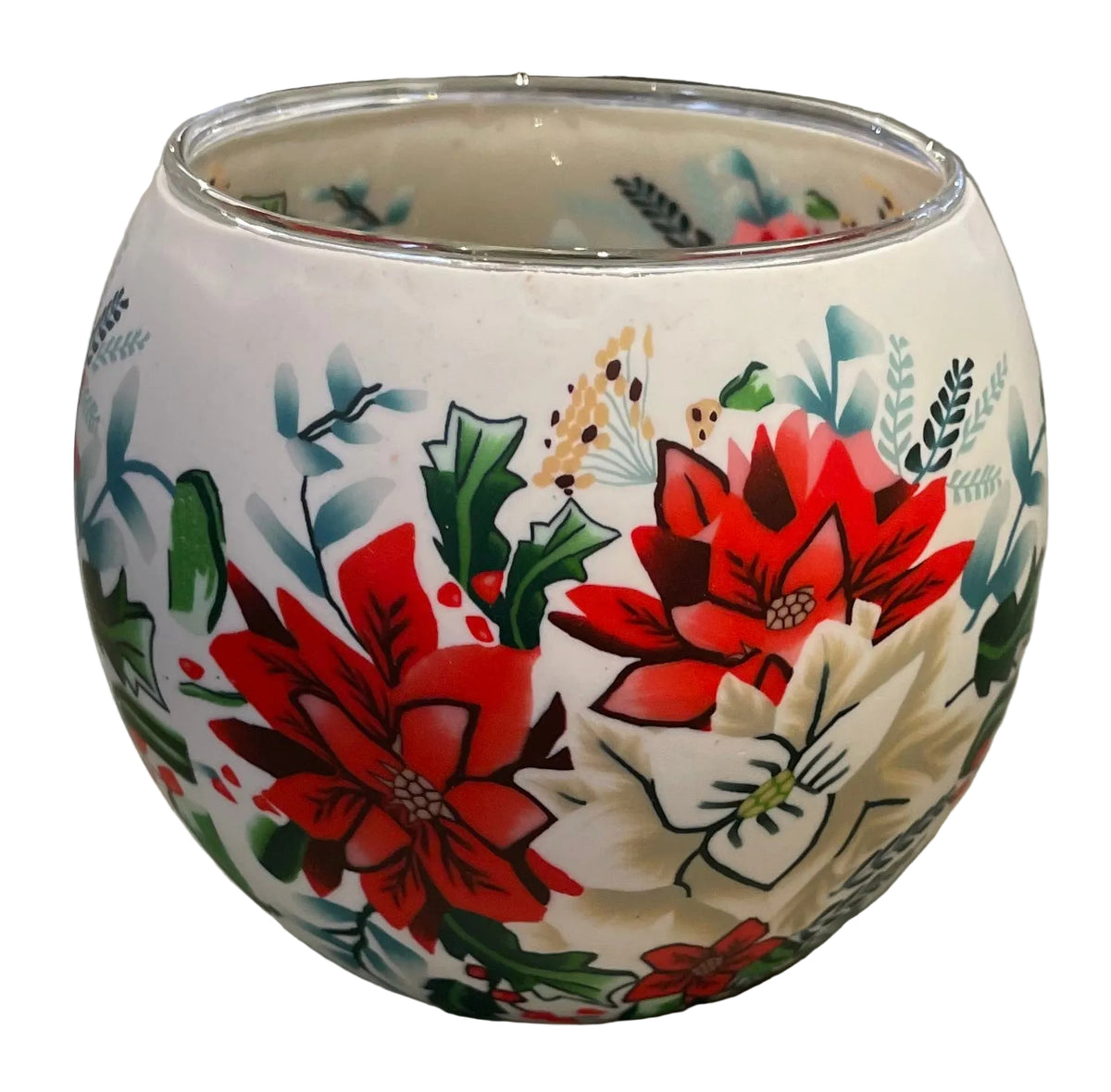 Claymaster - Decorative Handcrafted Glass Globe with LED Light - Poinsettias
