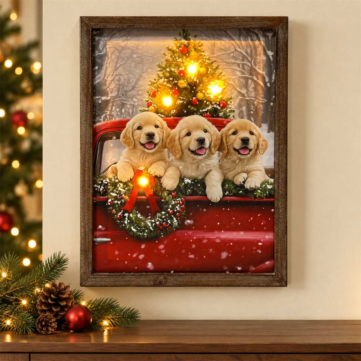 Christmas - LED Puppy's with Christmas Tree Picture