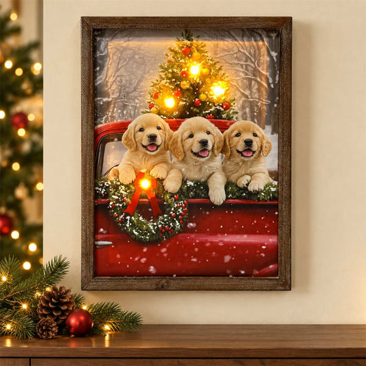 Christmas - LED Puppy's with Christmas Tree Picture