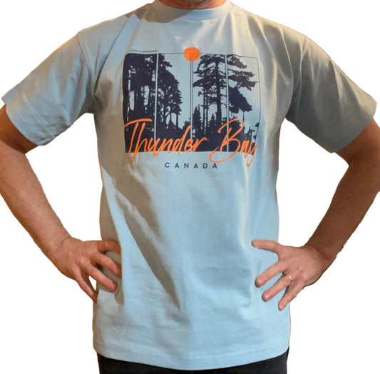 Souvenir Clothing - Four Panel Landscape T-shirt - Thunder Bay, Canada - Light Blue