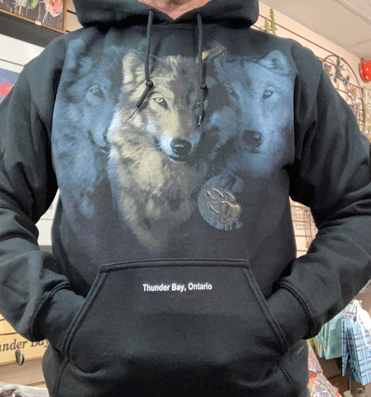 Souvenir Clothing - Hooded Sweatshirt - Thunder Bay, Ontario - Wolves Trilogy - Black