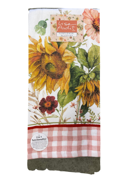 Tea Towel - Sunflower Whispers - Flowers with Checkered Pattern