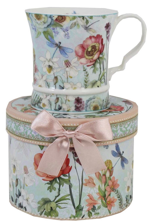 Drinkware - Porcelain Mug - Flowers and Dragonfly