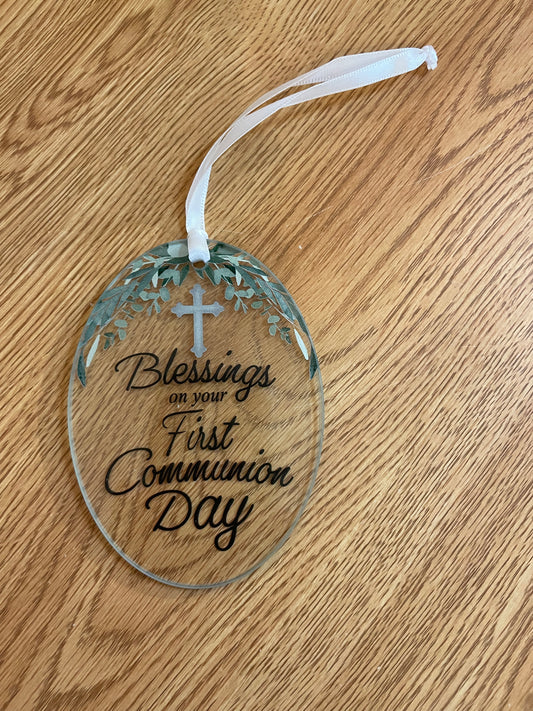First Communion Glass Ornament