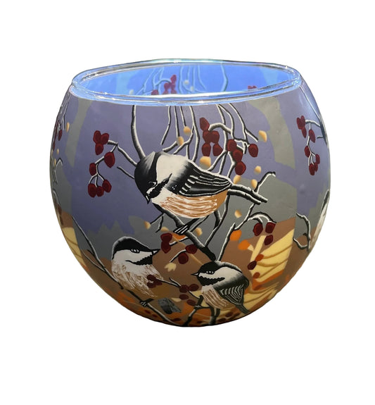Claymaster - Decorative Handcrafted Glass Globe with LED Light - Chickadees