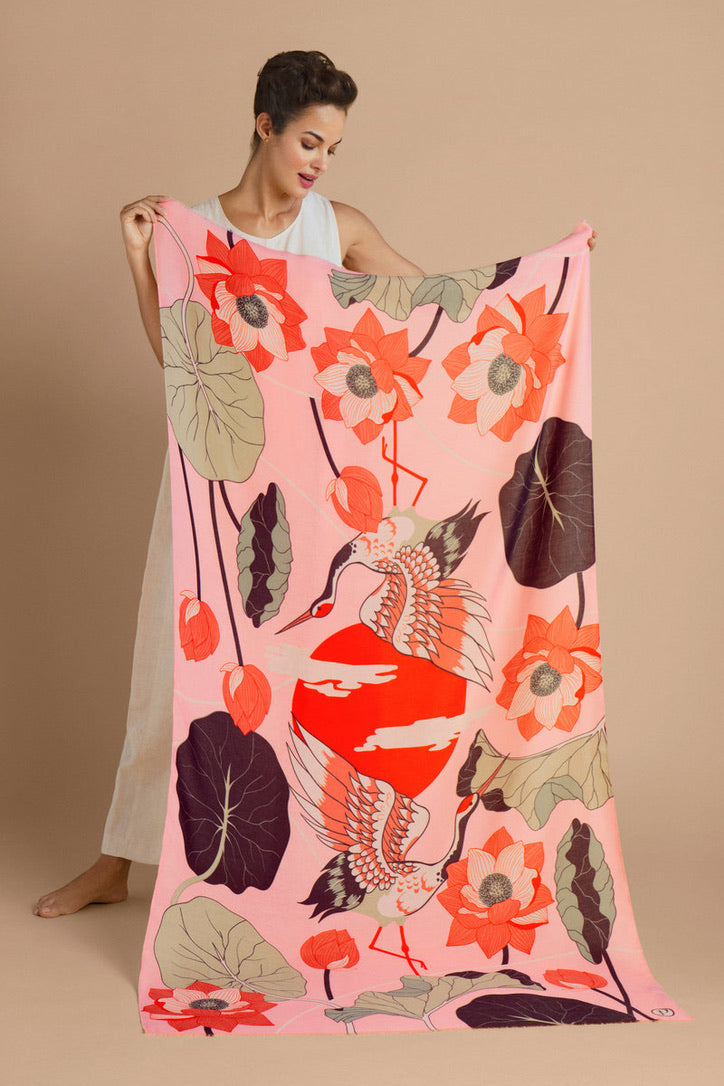 Powder Collection - Printed Crane at Sunrise - Petal Scarf