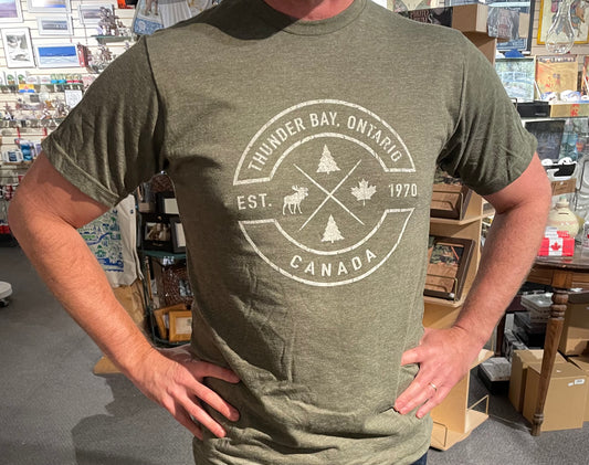 Souvenir Clothing - T-Shirt - Thunder Bay - "Est. 1970". - Military Green