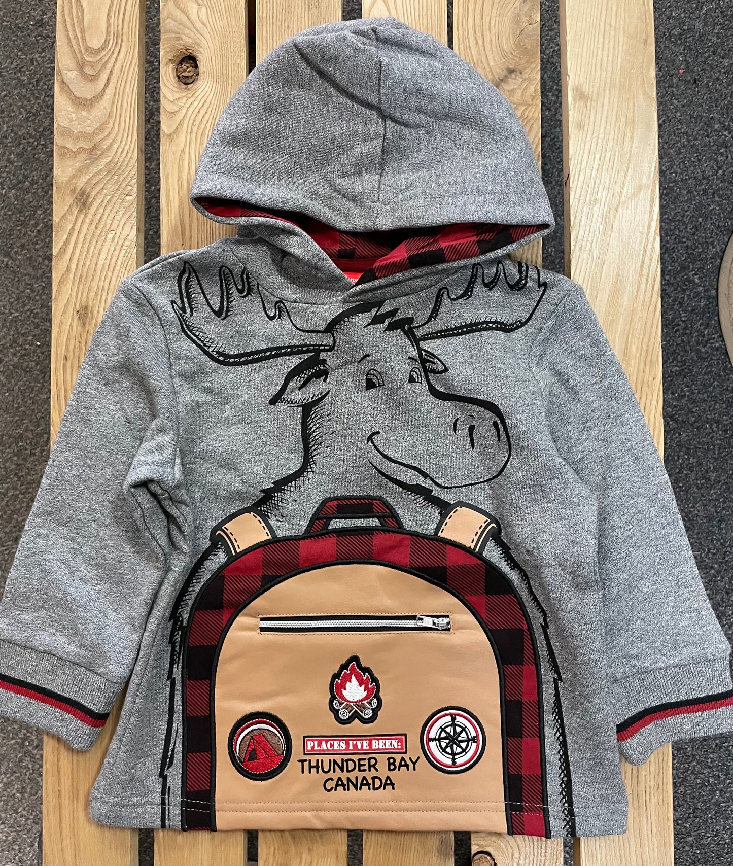 Souvenir Clothing - Kid's Moose Backpack Hoody - Places I've Been - Thunder Bay, Canada