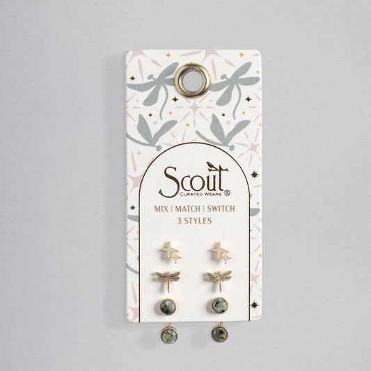 Scout Curated Wears - Stud Trio Ear Jacket Set - Dragonfly/African Turquoise/Gold