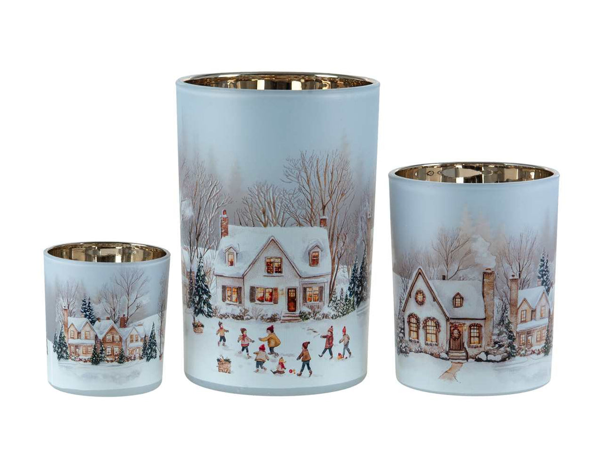 Christmas - Glass Cylinder with Houses - 3 sizes