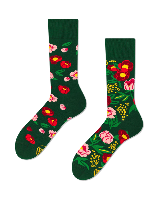 Many Mornings Socks - Flower Power Green