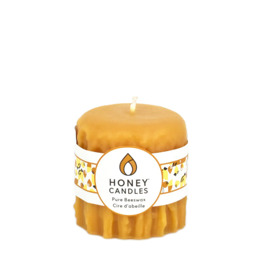 Honey Candles - 3" Pillar Heritage Drip Natural Beeswax