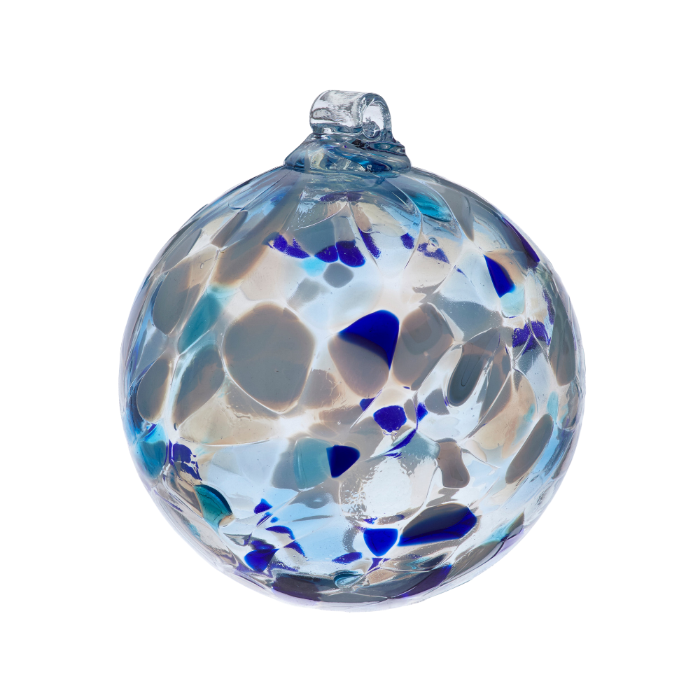 Kitras Art Glass - 3" Holiday Calico Ball - Blues