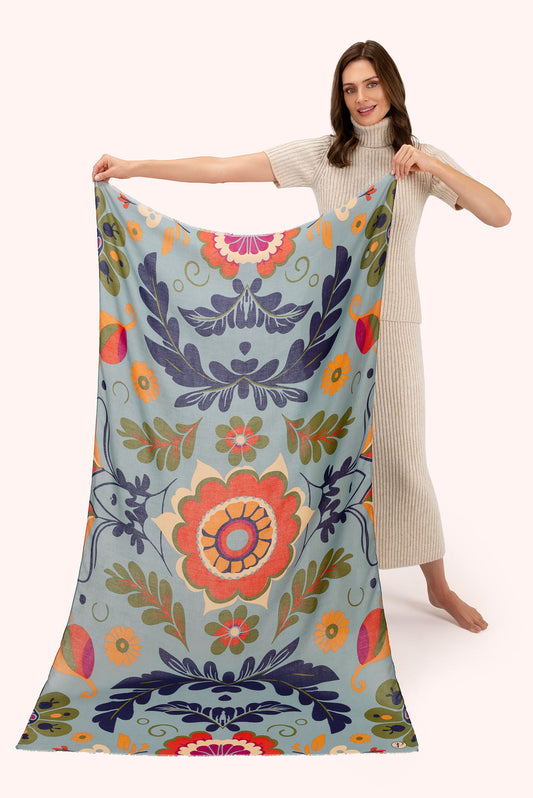 Powder Collection - Print Scarf - Folk Floral - Winter Ice