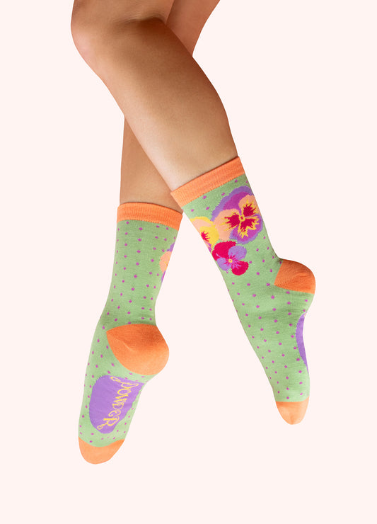 Powder Collection - Ladies' Ankle Socks - Spring Pansies in Min