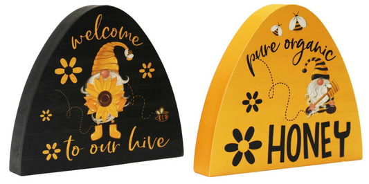 Garden - Sign - Gnome Blocks - Welcome to Our Hive, Pure Organic Honey - Set of 2