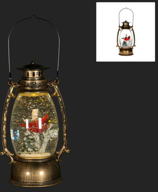 Christmas - Rustic Lantern Snow Globe with Cardinal