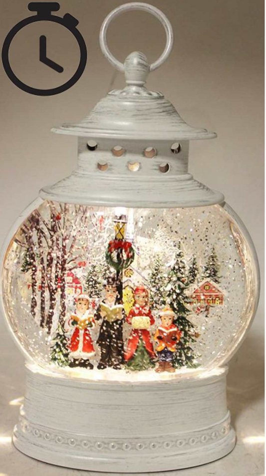 Christmas - White Lantern with Carolers