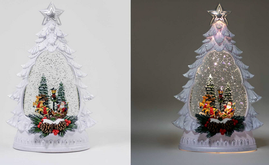 Christmas - White Light Up Tree with Christmas Scene