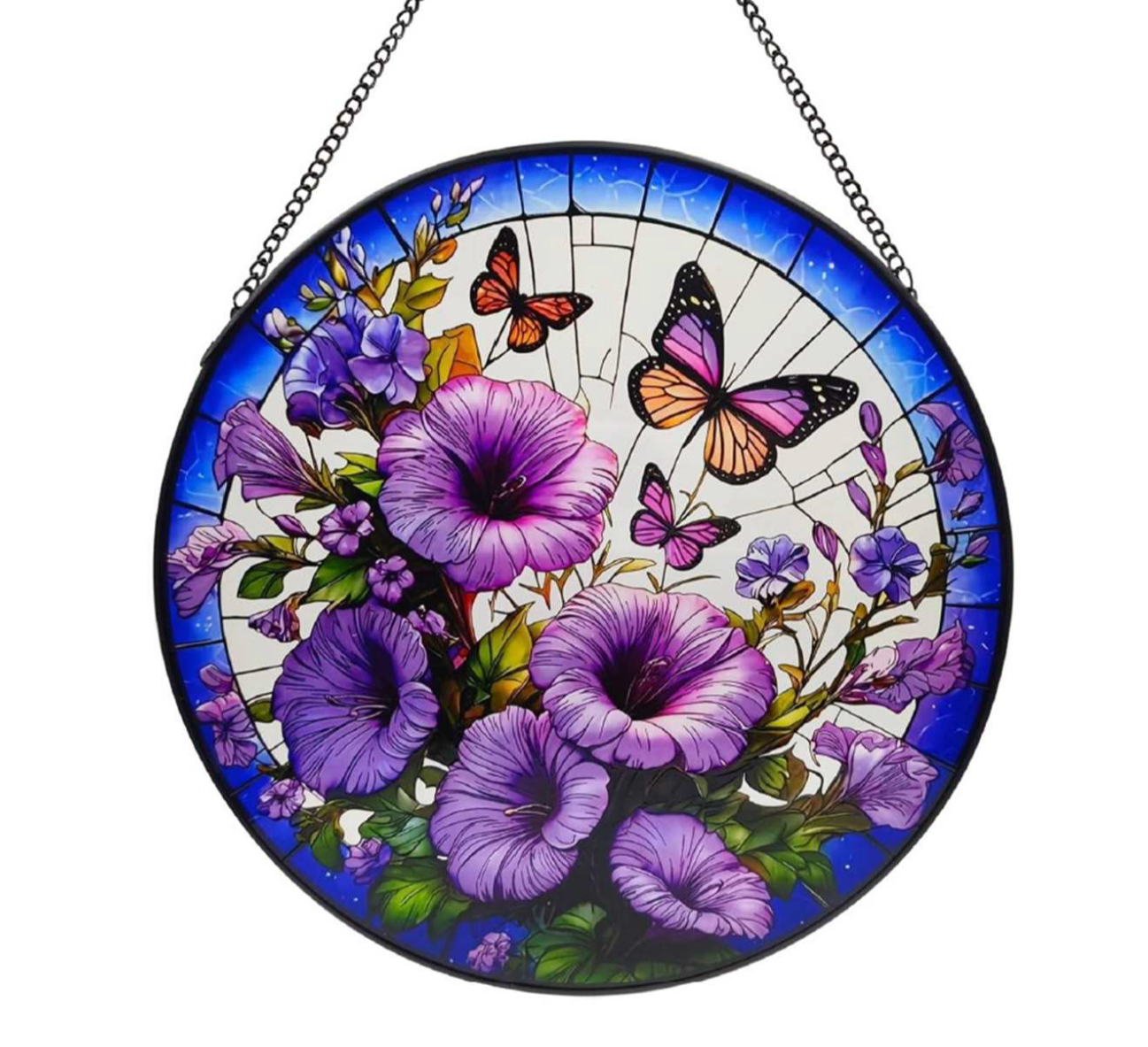 Garden - Stained Glass Sun Catcher - Petunias & Butterflies