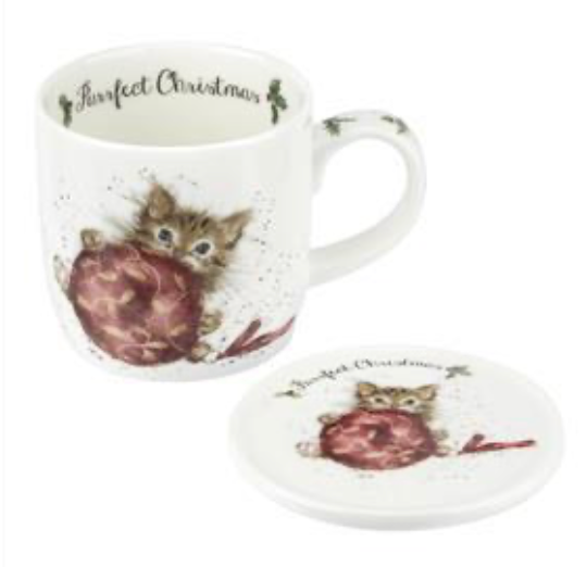 Wrendale Designs - Mug & Coaster Set - "Purrfect" Christmas