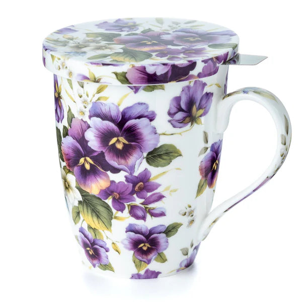 McIntosh China - Tea Mug With Lid & Infuser - Purple Pansies