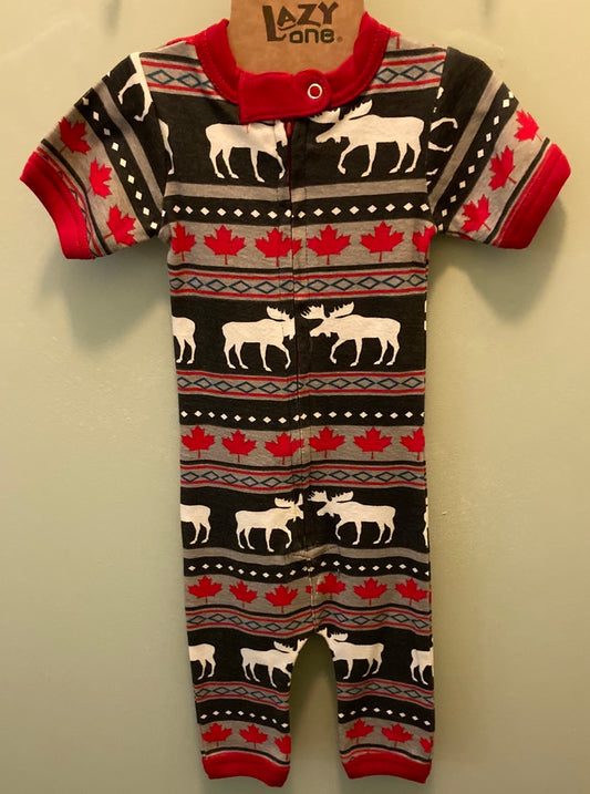 Baby Romper - White Moose - Red Trim