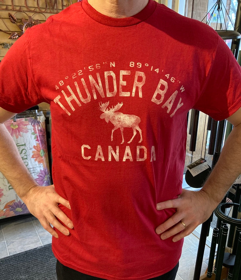 Souvenir Clothing - Unisex T-Shirt - Thunder Bay, Canada - Co-ordinates - Red