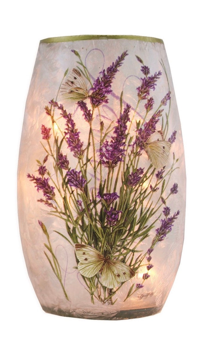 Light - Butterflies And Lavender Pre-Lit Small Vase