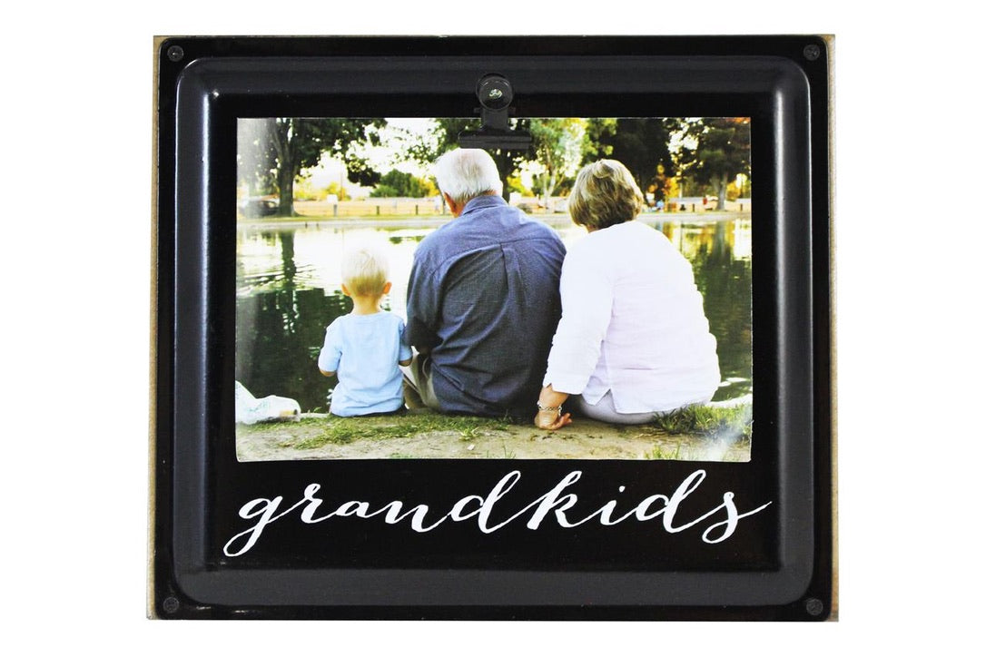 Frame - WOOD BLOCK/BLACK METAL FACE AND CLIP- 'GRANDKIDS'