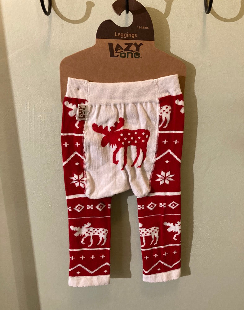 Baby - Lazy One Leggings - Moose (Red/White)