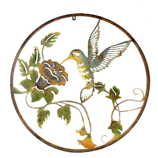 Garden - Hummingbird Metal Wall Art Circle Plaque