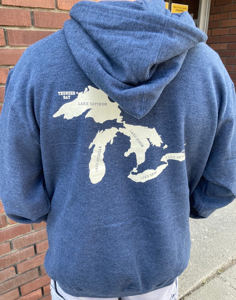 Hooded Sweatshirt Unisex Thunder Bay Canada Great Lakes Unsalted Heather Navy