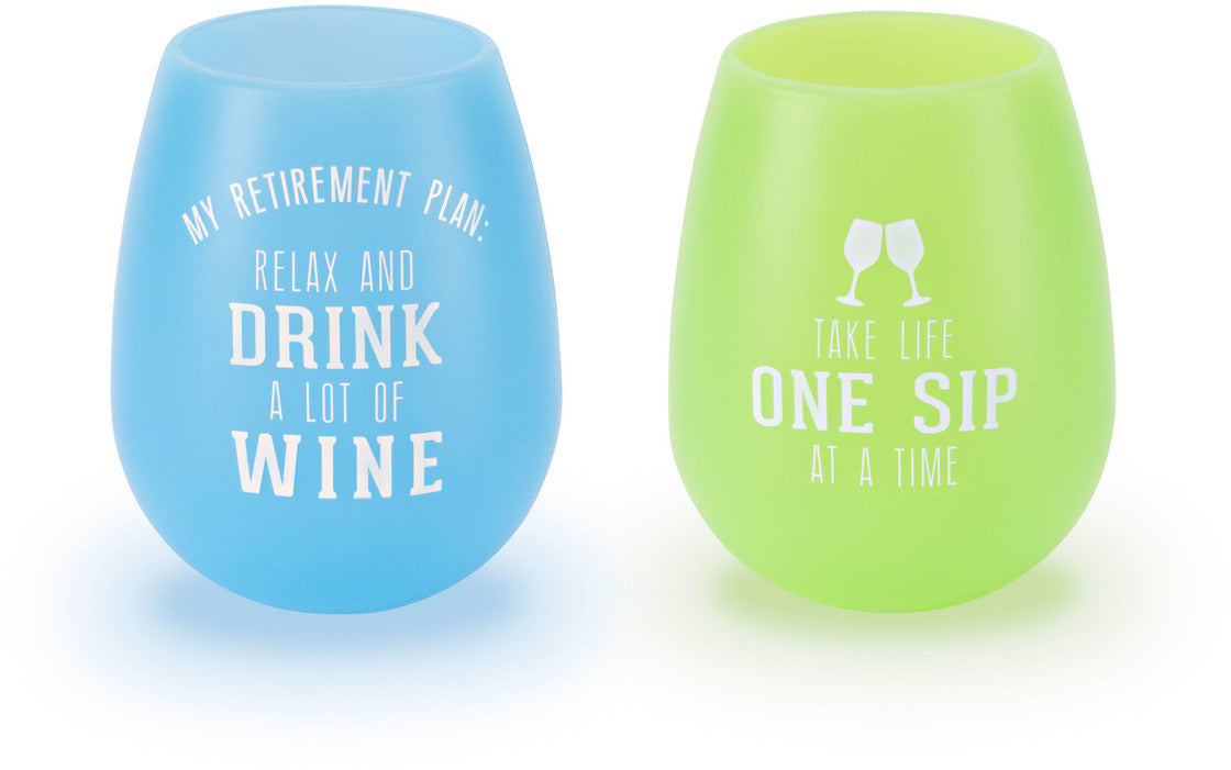 Retirement - Retired People - 2 Silicone Wine Glasses