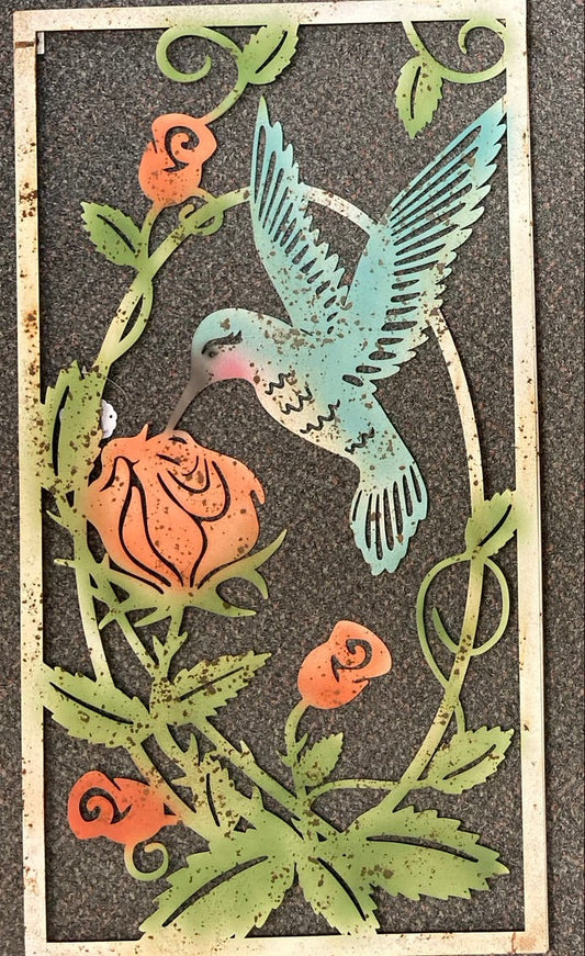 Sign - Metal Wall Decor - Hummingbird With Rose