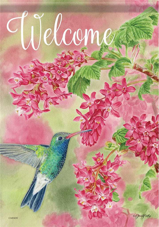 Garden - Garden Flag - Hummingbird on Pink